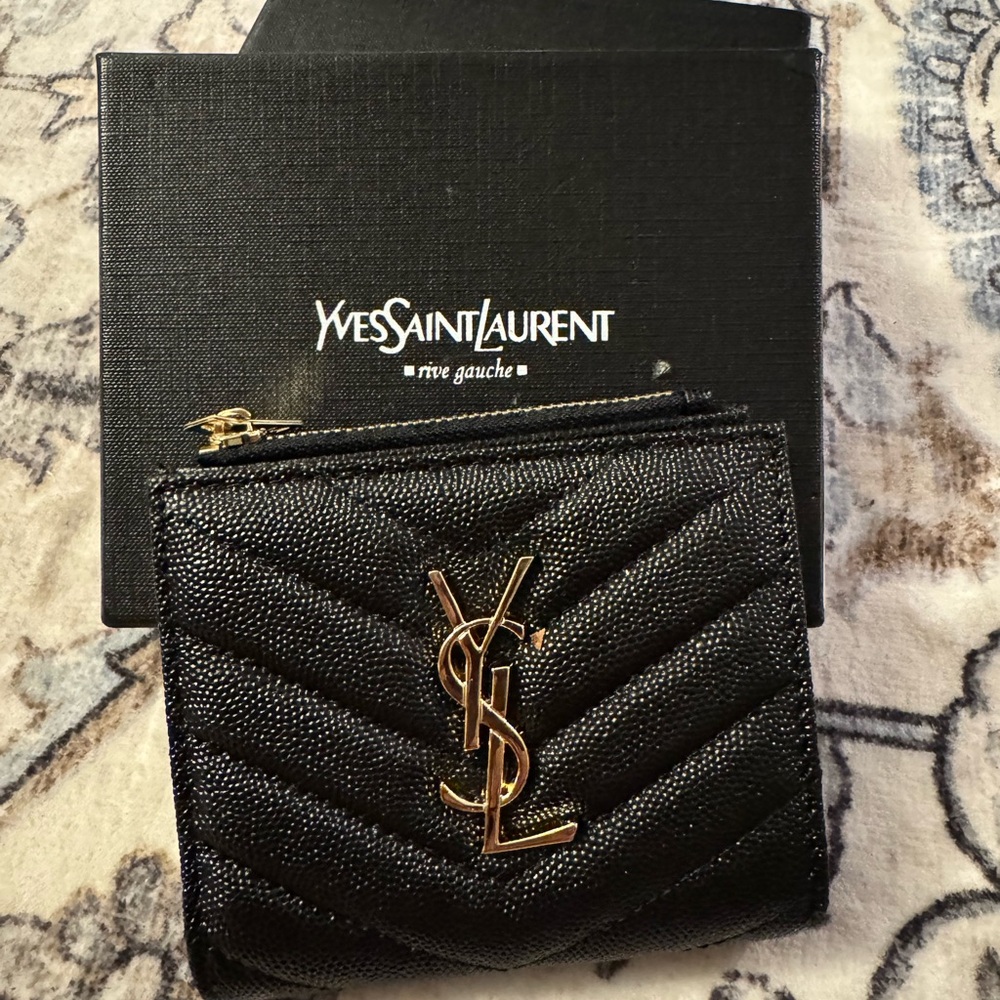 Yves Saint Laurent Quilted Black Pouch with Gold Accents - Picture 2 of 4